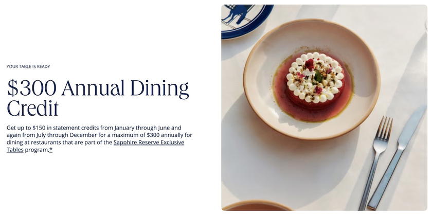 Place setting at a restaurant table, representing the Chase Sapphire Reserve's $300 annual dining credit