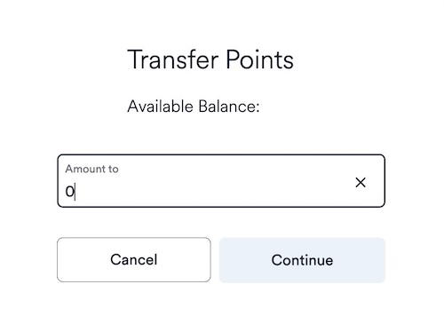 Share points button and entry field for choosing points to transfer