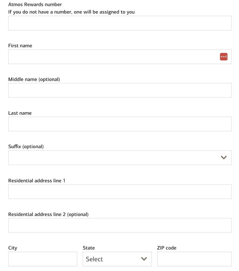 First section of the Atmos Rewards Summit Card online application form