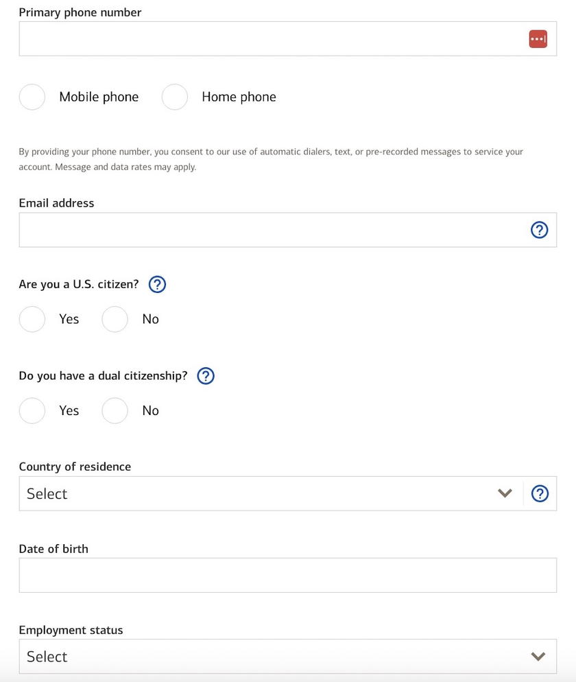 Middle section of the Atmos Rewards Summit Card online application form