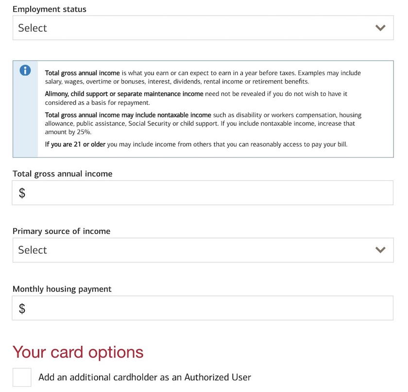Final section of the Atmos Rewards Summit Card online application form