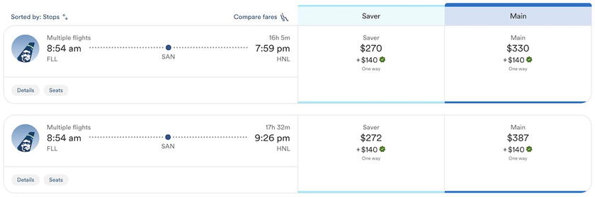 Alaska booking page showing the price for the first passenger and the discounted $99 companion fare
