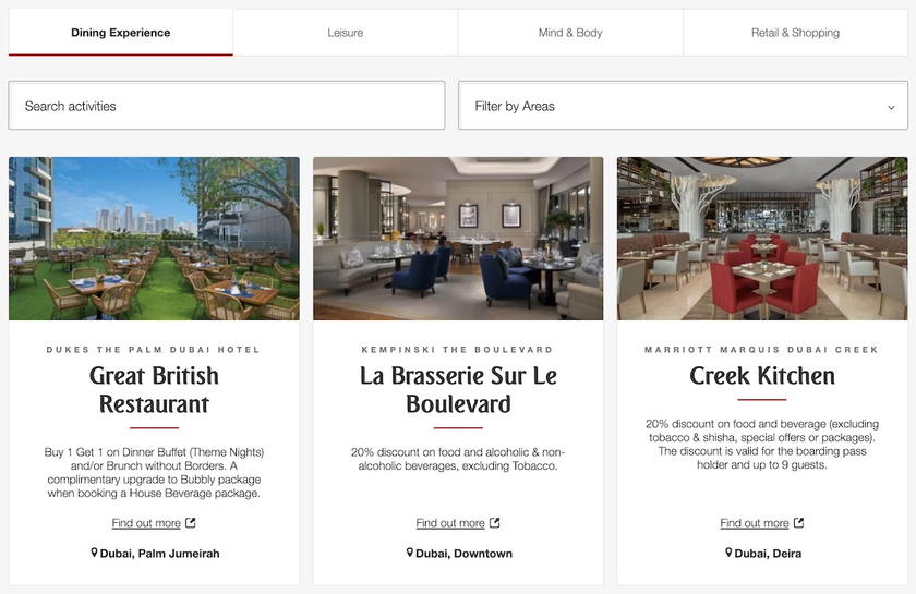 A Dubai restaurant or leisure venue offering discounts through My Emirates Pass