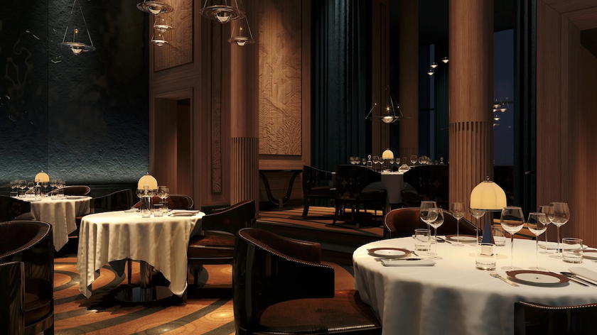 Elegant dining room aboard the Orient Express Corinthian