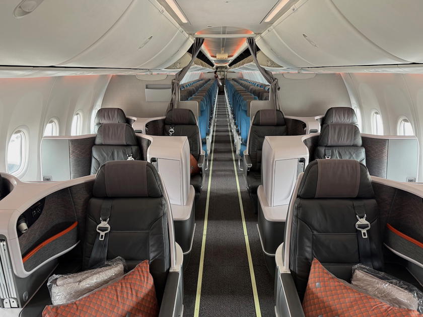 Singapore Airlines business class seats aboard a 737 MAX aircraft