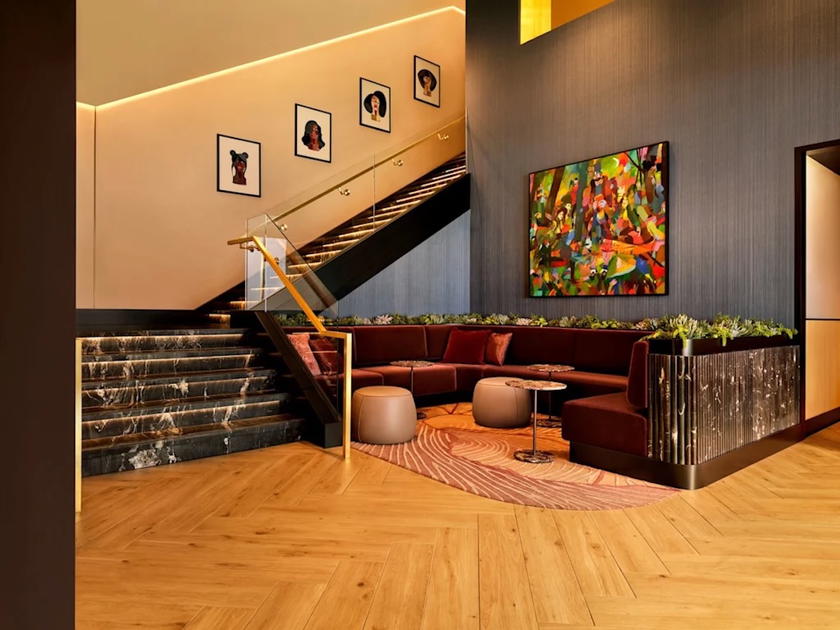 Seating area inside the Chase Sapphire Lounge by The Club at Las Vegas airport