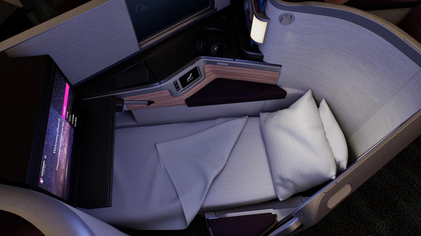 New Hawaiian Airlines A330 business class seat converted into a flat bed