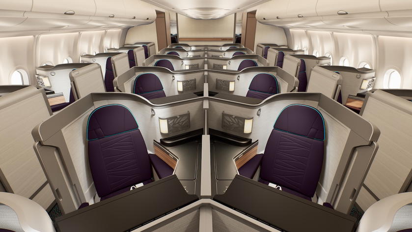 New Hawaiian Airlines A330 business class cabin with suites featuring privacy doors