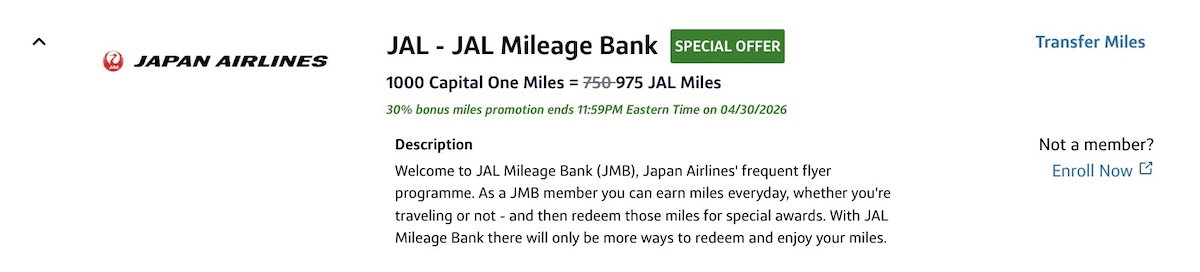 Transfer Capital One Miles To Japan Airlines Mileage Bank With 30% Bonus