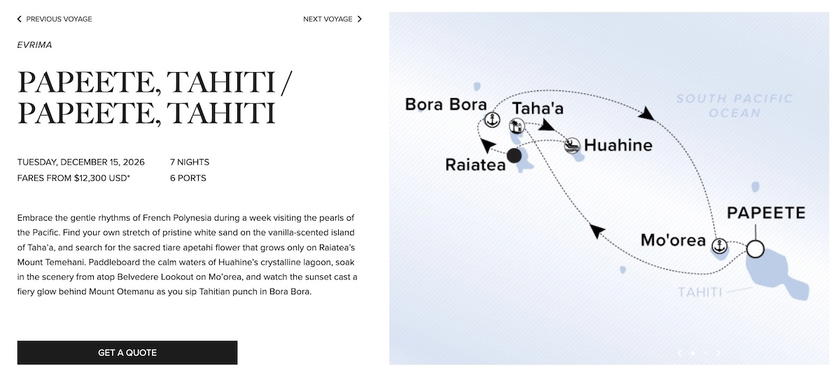 Map or itinerary graphic for a Ritz-Carlton Yacht Collection voyage in Asia