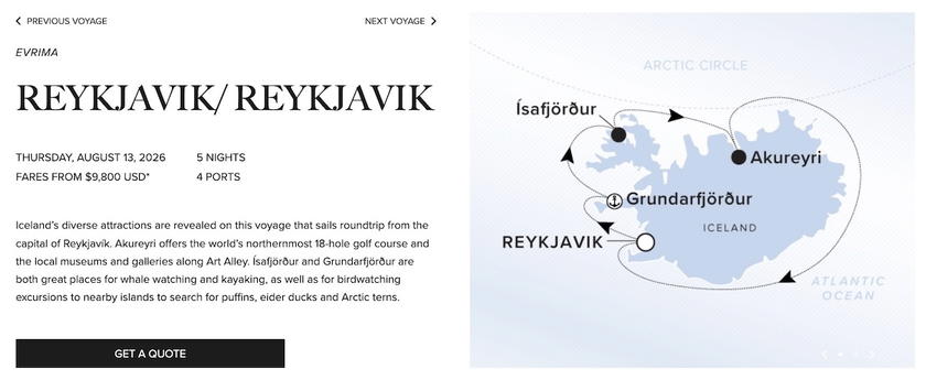 Map or itinerary graphic for a Ritz-Carlton Yacht Collection voyage