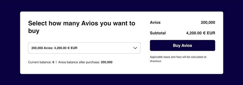 Screenshot showing the price to buy Finnair Plus Avios when paying in euros