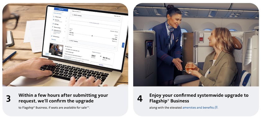 American Airlines promotional graphic listing eligible routes for the systemwide upgrade offer