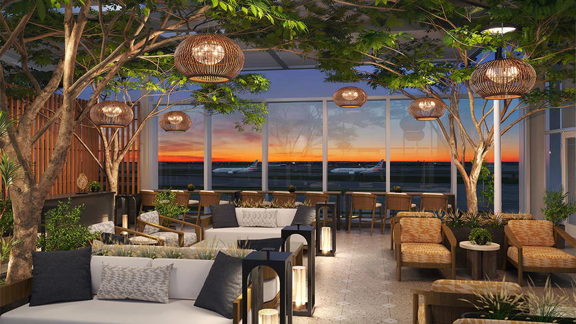 Rendering of the outdoor terrace planned for the new Admirals Club at Austin airport
