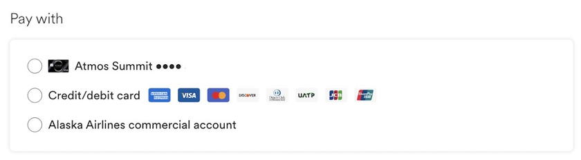 Atmos Rewards profile showing the Summit Card saved as a payment method