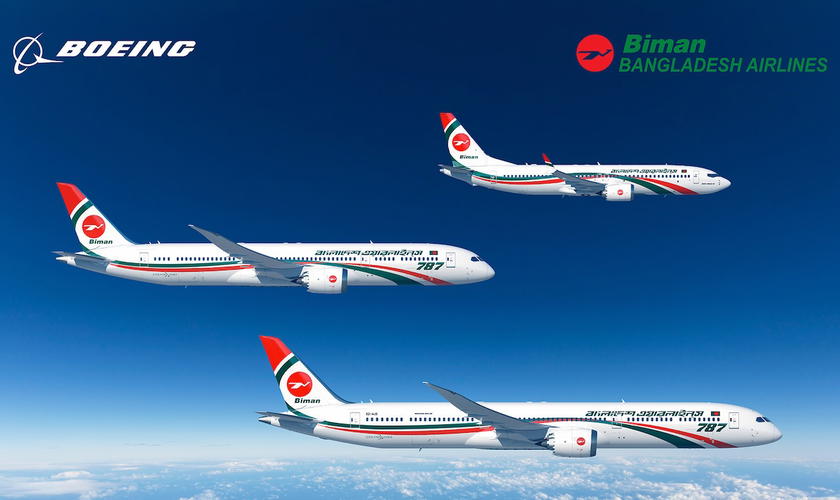 Rendering of Biman Bangladesh's newly ordered Boeing aircraft on the tarmac