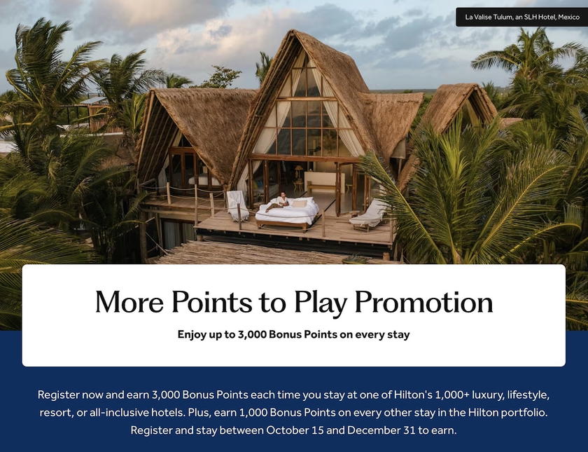 Hilton Honors website page describing the More Points to Play promotion