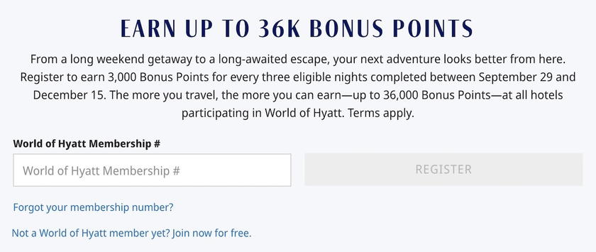 World of Hyatt Fall 2026 global promotion graphic showing bonus points offer