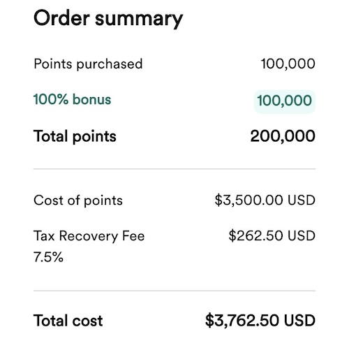 Graphic showing Alaska Atmos Rewards points available for purchase at 1.88 cents each