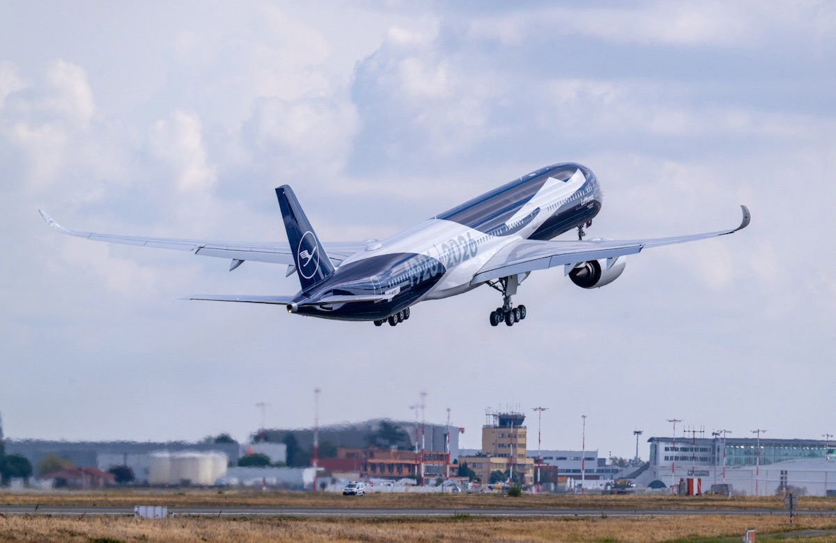 Lufthansa Airbus A350-1000 lifting off from a runway