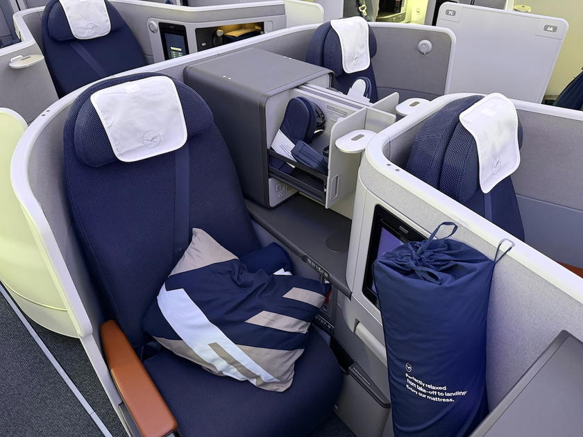 Lufthansa Allegris business class seat aboard a Boeing 787