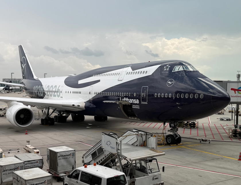 Lufthansa Boeing 747-8 in its 100th anniversary livery at Frankfurt Airport