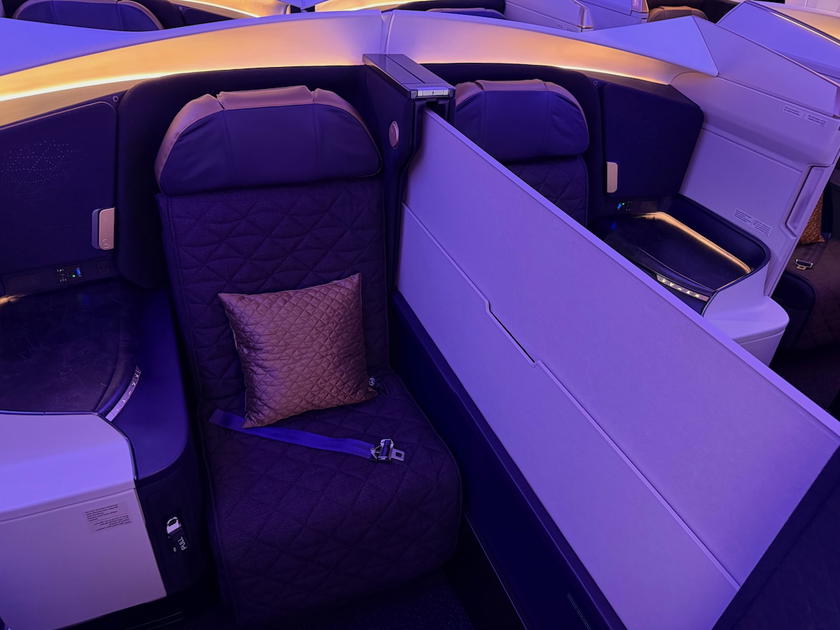 Close-up of a Riyadh Air Business Elite seat on the Boeing 787