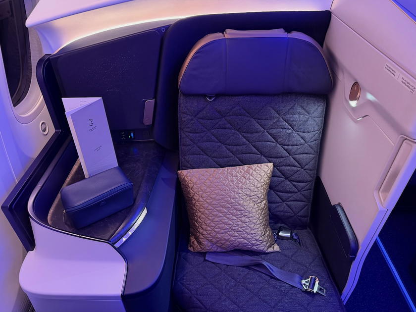 Riyadh Air business class seat in reclined position