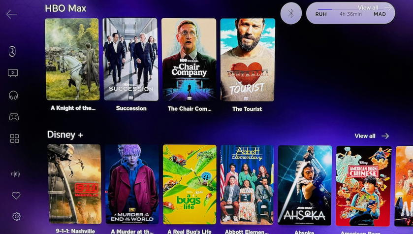 Riyadh Air business class entertainment screen menu on the Boeing 787