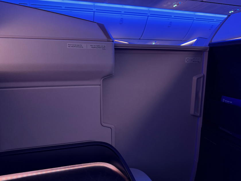 Riyadh Air business class seat with sliding privacy door