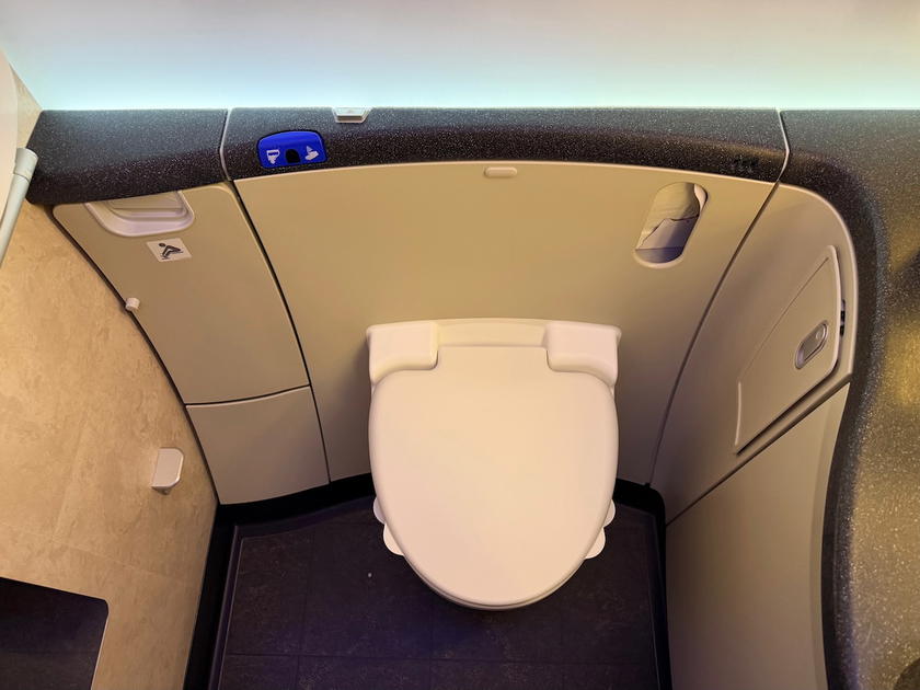 Riyadh Air business class seat control panel on the Boeing 787