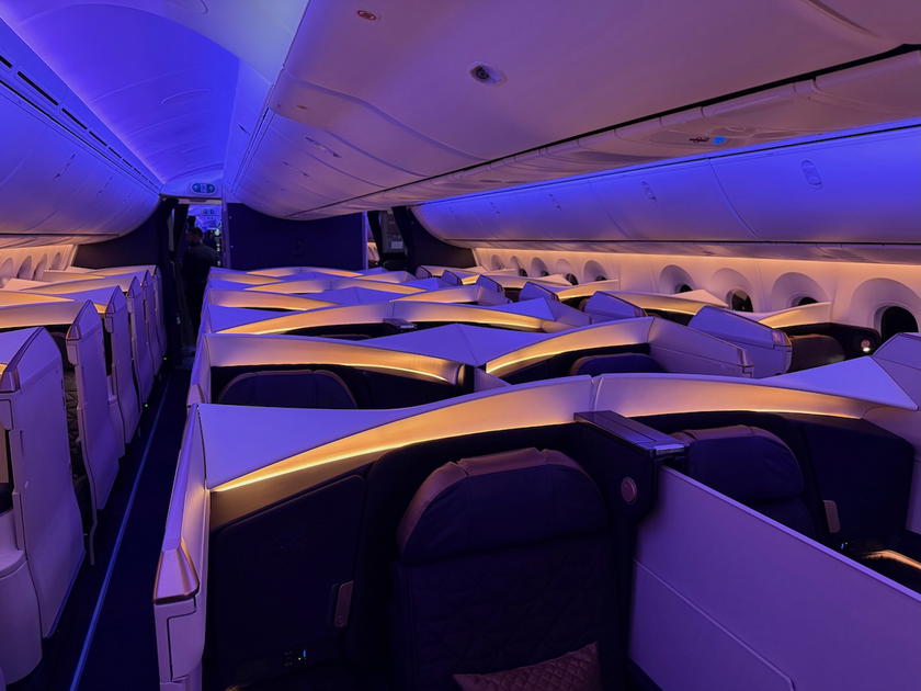 Riyadh Air Boeing 787 business class cabin with rows of seats