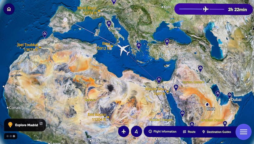 Riyadh Air business class Wi-Fi login screen on the Boeing 787