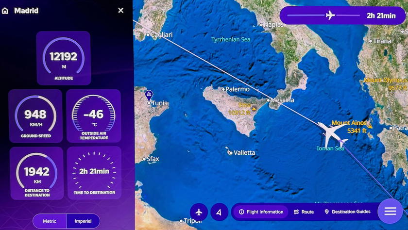 Riyadh Air business class kids map feature on the entertainment screen
