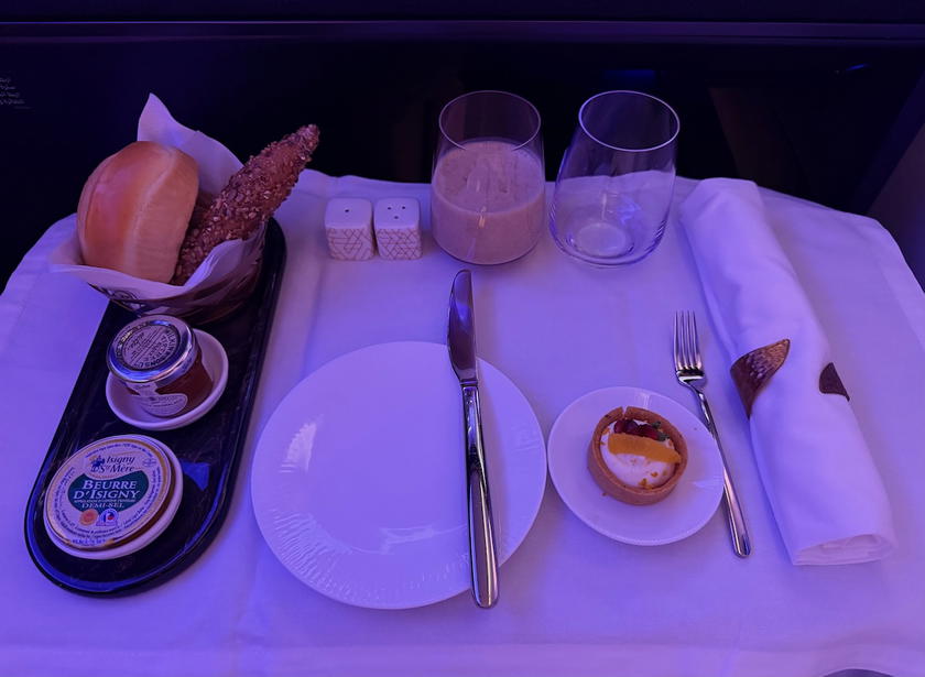 Riyadh Air business class amenities laid out at the seat