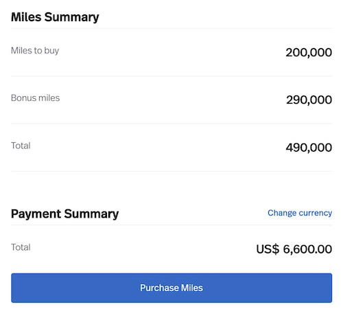 Screenshot showing the discounted cost of buying Avianca Lifemiles
