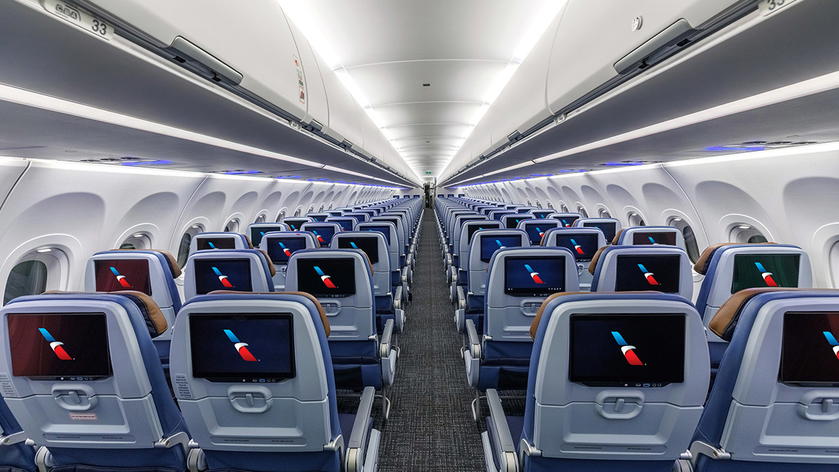 Seat back TV screen installed on an American Airlines aircraft