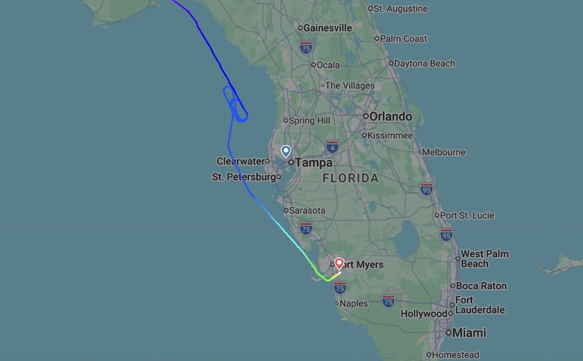 Flight status details for Delta DL749 showing its diversion from Los Angeles to Fort Myers and on to Tampa