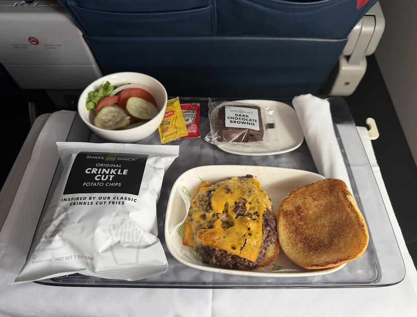 A Shake Shack burger served on a Delta Air Lines flight