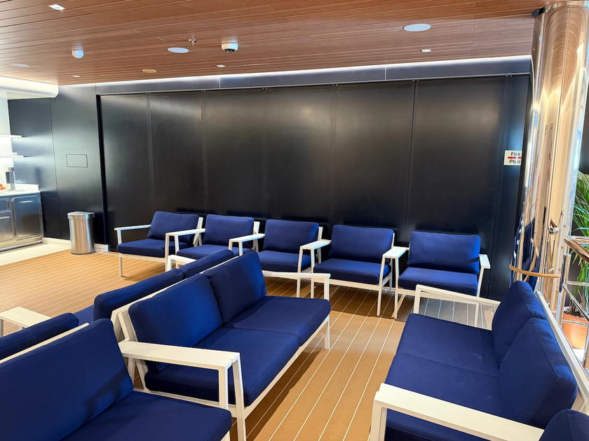 Seating area at the tender marina on Four Seasons Yachts