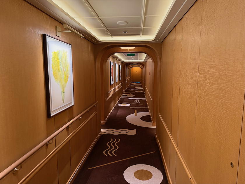Hallway aboard Four Seasons Yachts resembling a hotel corridor