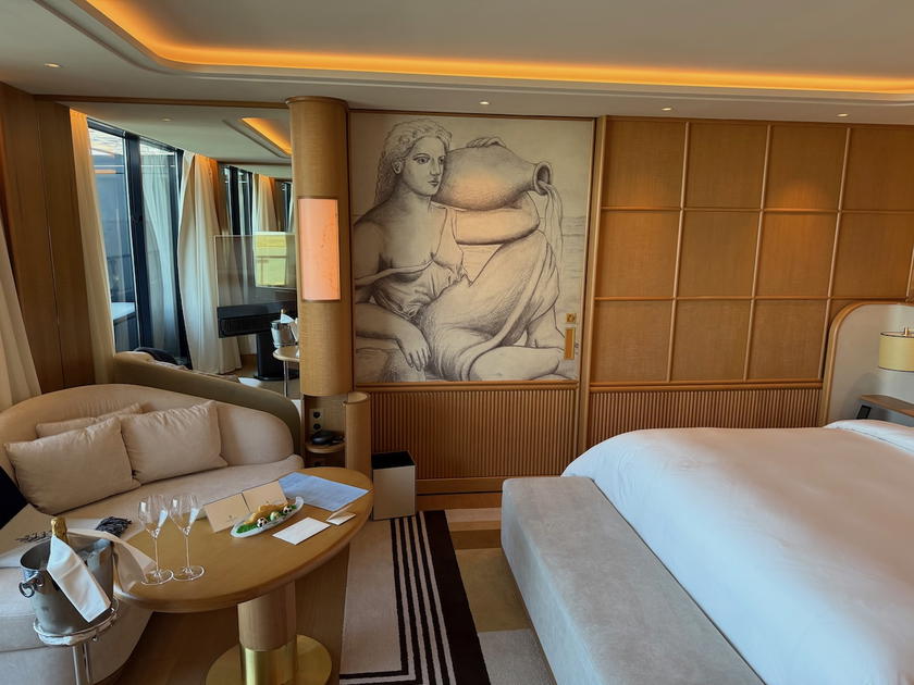 Transparent LG T-OLED television in a Four Seasons Yachts suite