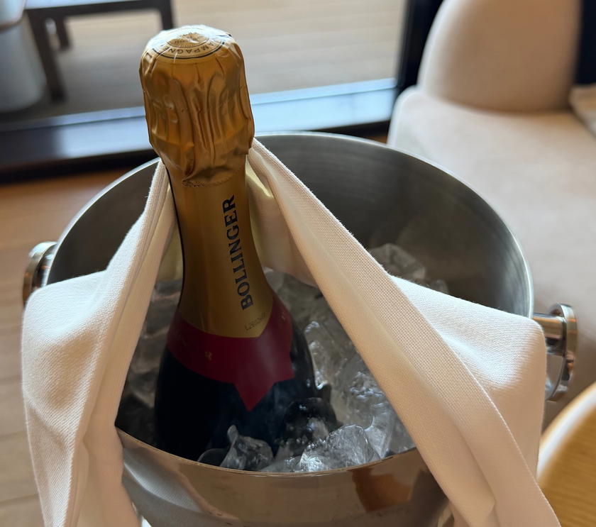 Welcome amenity with champagne in a Four Seasons Yachts suite