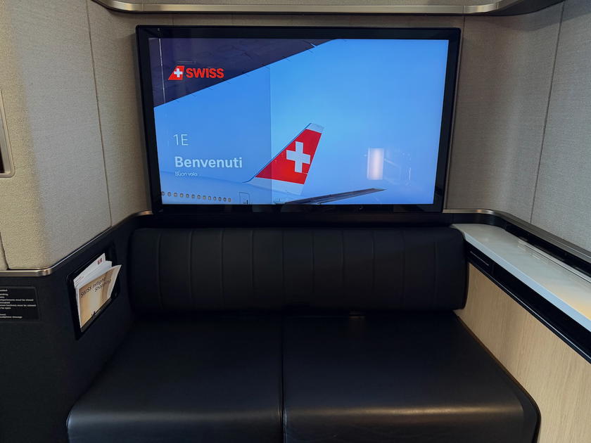 43-inch entertainment screen in the SWISS first class double suite