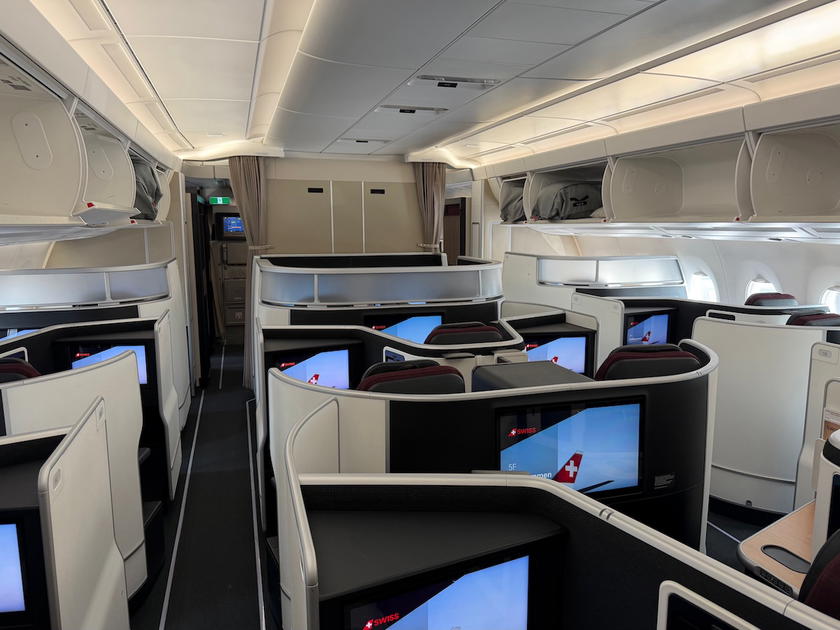 SWISS Senses A350 business class cabin viewed while walking to first class