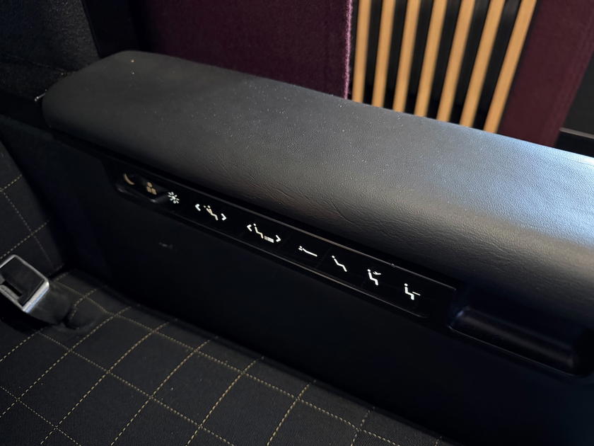 Seat control panel on the aisle side of the SWISS first class double suite