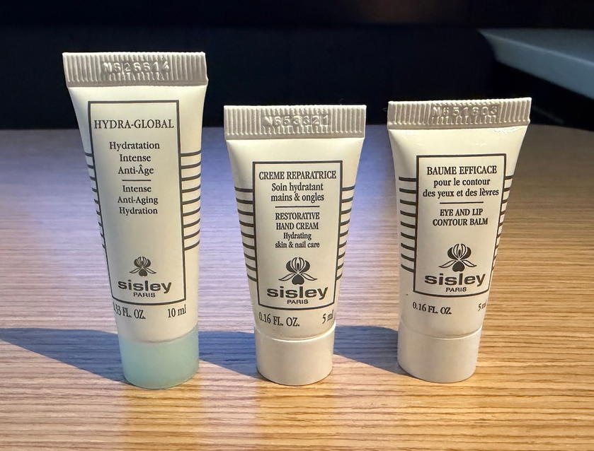 Sisley skincare products included in SWISS first class amenity kit