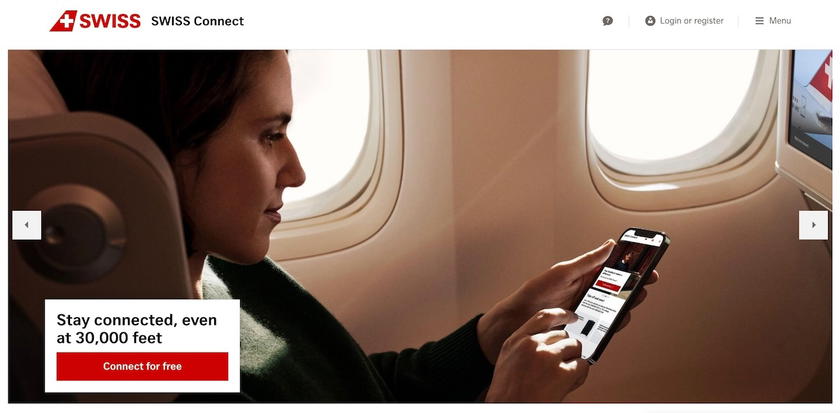 Wi-Fi login and pricing screen on the SWISS A350 in-flight entertainment system
