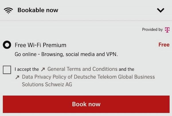 SWISS A350 Wi-Fi connection screen for first class passengers