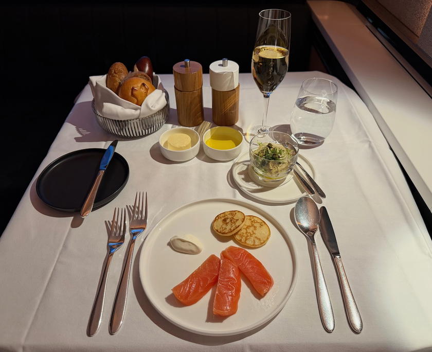 Artichokes alla Siciliana appetizer served in SWISS first class